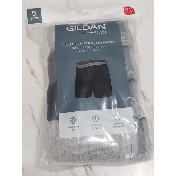Gildan Men's Classic Length Tag Free Boxer Briefs‎ 5 Pack Size Small Black Gray - Picture 1 of 4
